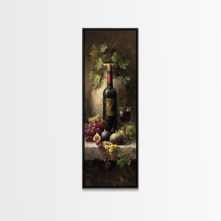 Wine Bottle and Glass Still Life Canvas Print, Winery Art, Gallery Decor, Winery Decor, Fine Art, Vineyard, Wall Art, WIN-1x3-14