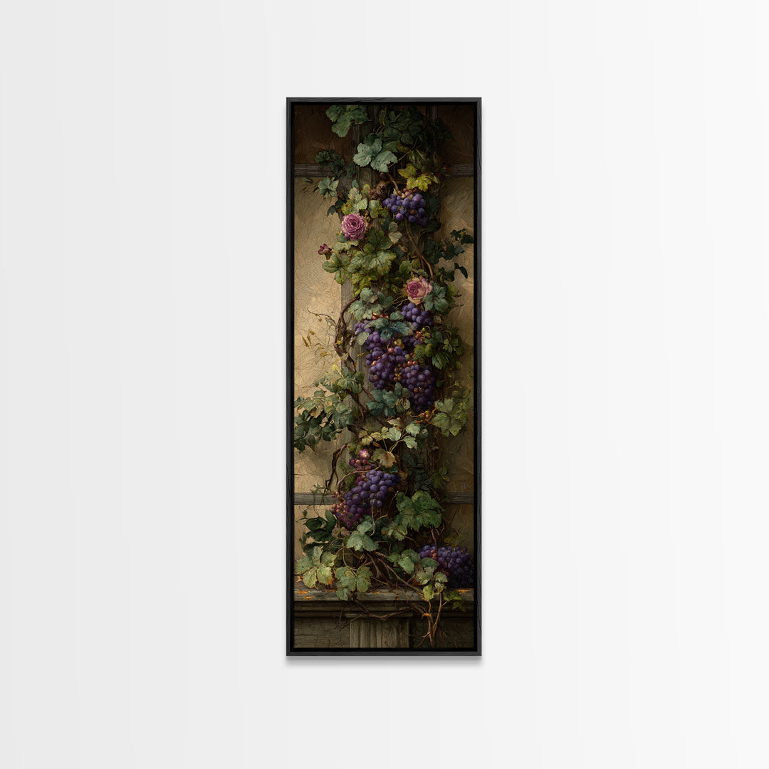 Vineyard Gate with Climbing Roses Canvas Print, Winery Art, Farmhouse Decor, Winery Decor, Oil Painting, Vineyard, Bar Art, WIN-1x3-27