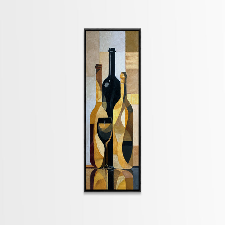 Black and Gold Wine Bottle Silhouette Canvas Print, Winery Art, Painting, Winery Decor, Fine Art, Vineyard, Living Room Decor, WIN-1x3-28
