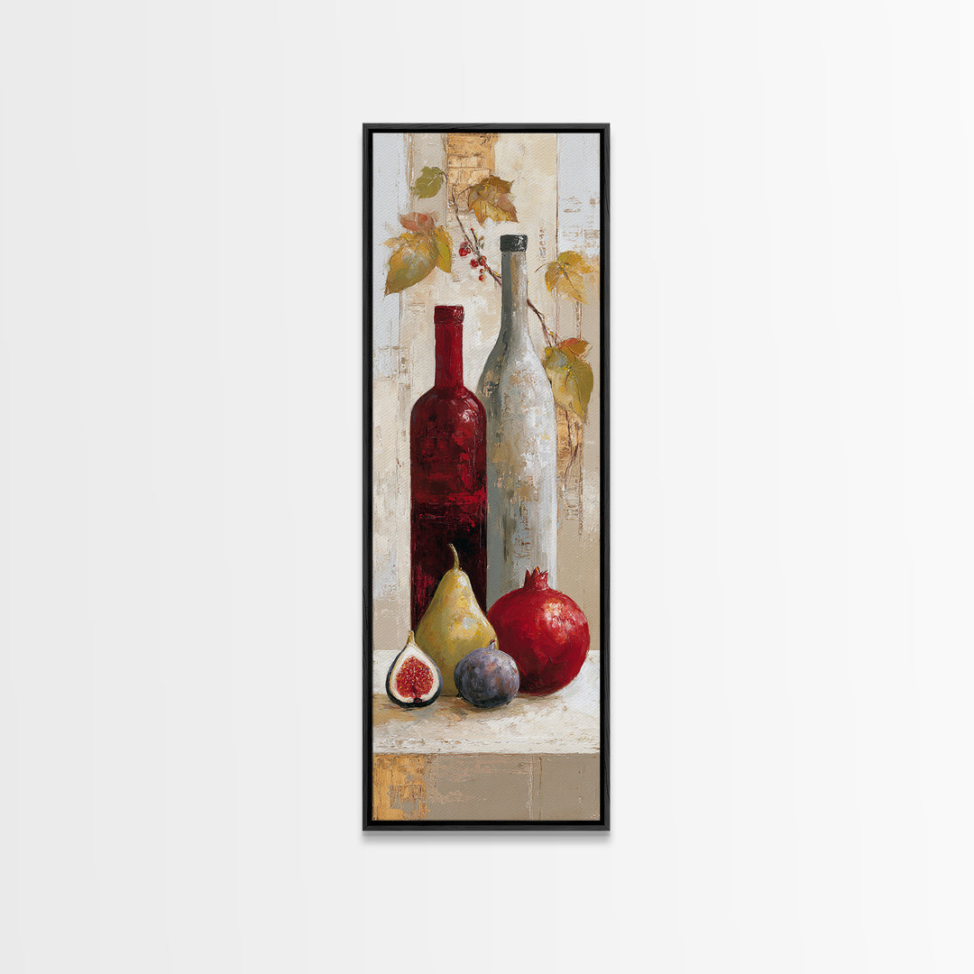 Pomegranate Figs and Red Wine Composition Framed Canvas Print, Winery Art, Textured Painting, Winery Decor, Fine Art, Vineyard, WIN-1x3-29