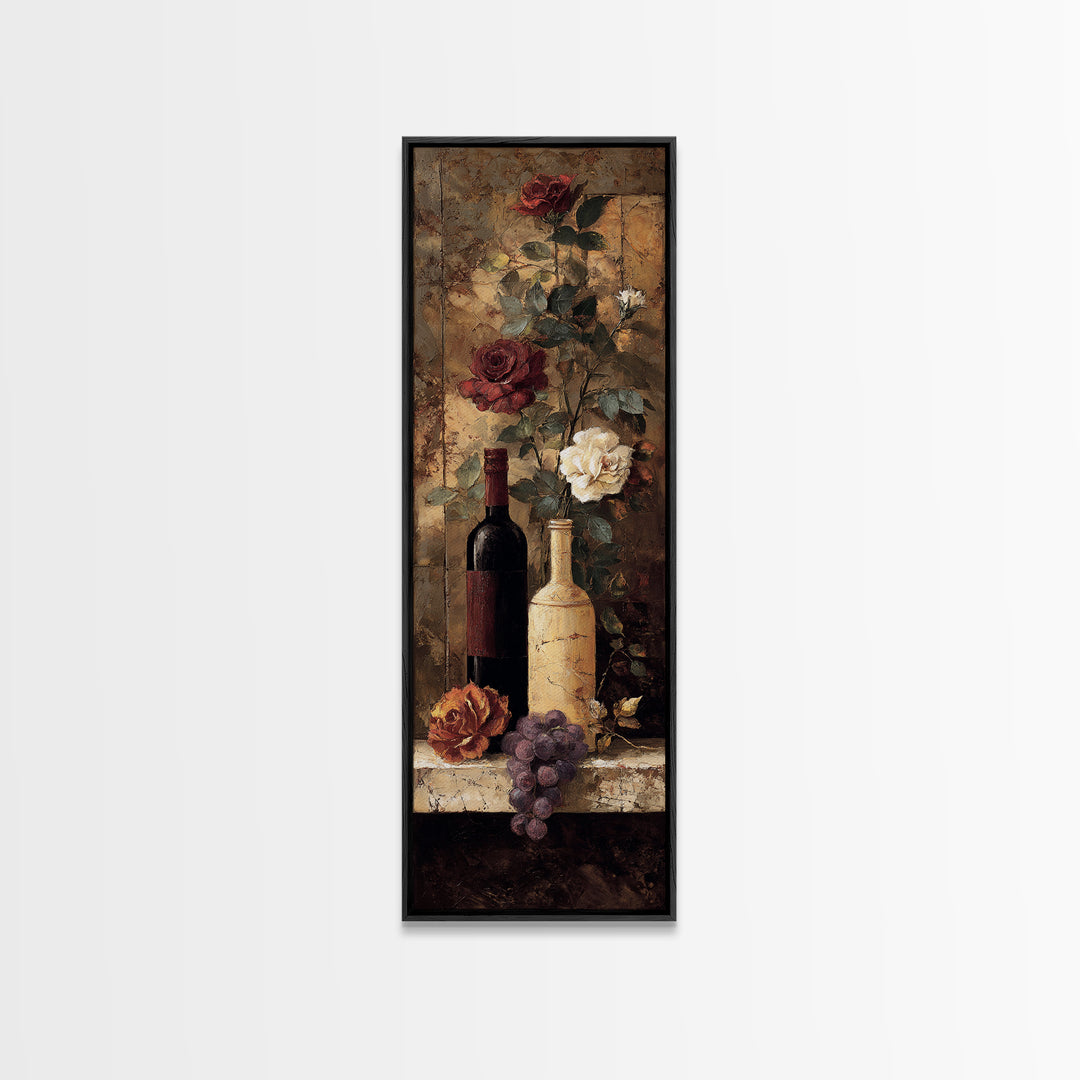 Vineyard Gate with Climbing Roses Framed Canvas Print, Winery Art, Oil Painting, Winery Decor, Watercolor Art, Vineyard, WIN-1x3-3