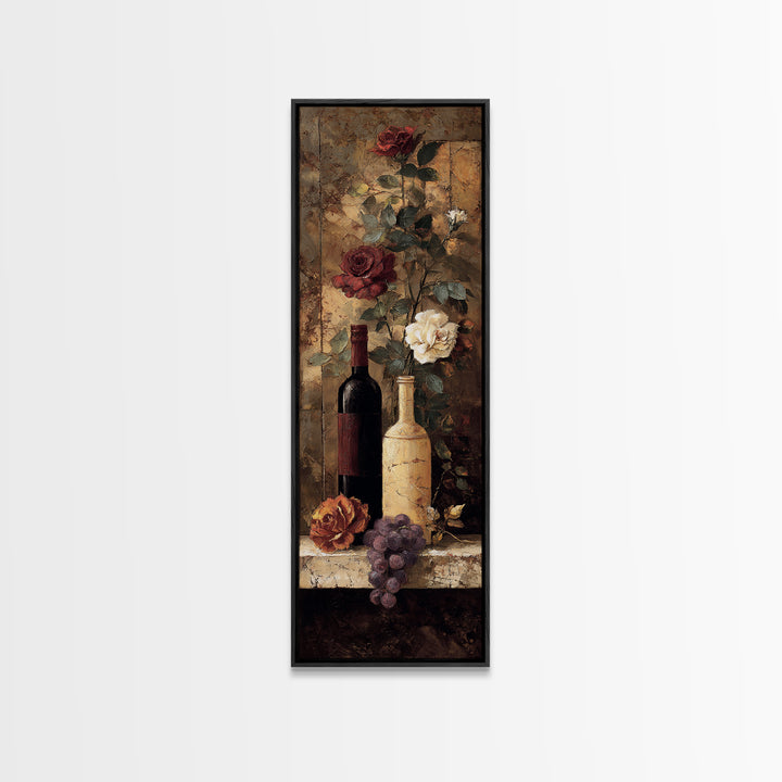 Vineyard Gate with Climbing Roses Framed Canvas Print, Winery Art, Oil Painting, Winery Decor, Watercolor Art, Vineyard, WIN-1x3-3