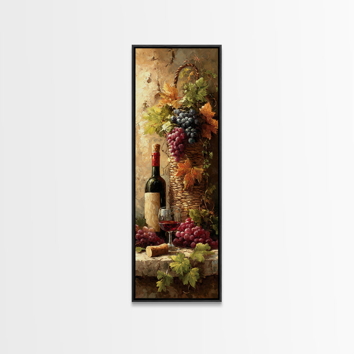 Wine Harvest Basket Framed Canvas Print, Winery Art, Cocktail Wall Art, Winery Decor, Watercolor Art, Vineyard, WIN-1x3-34