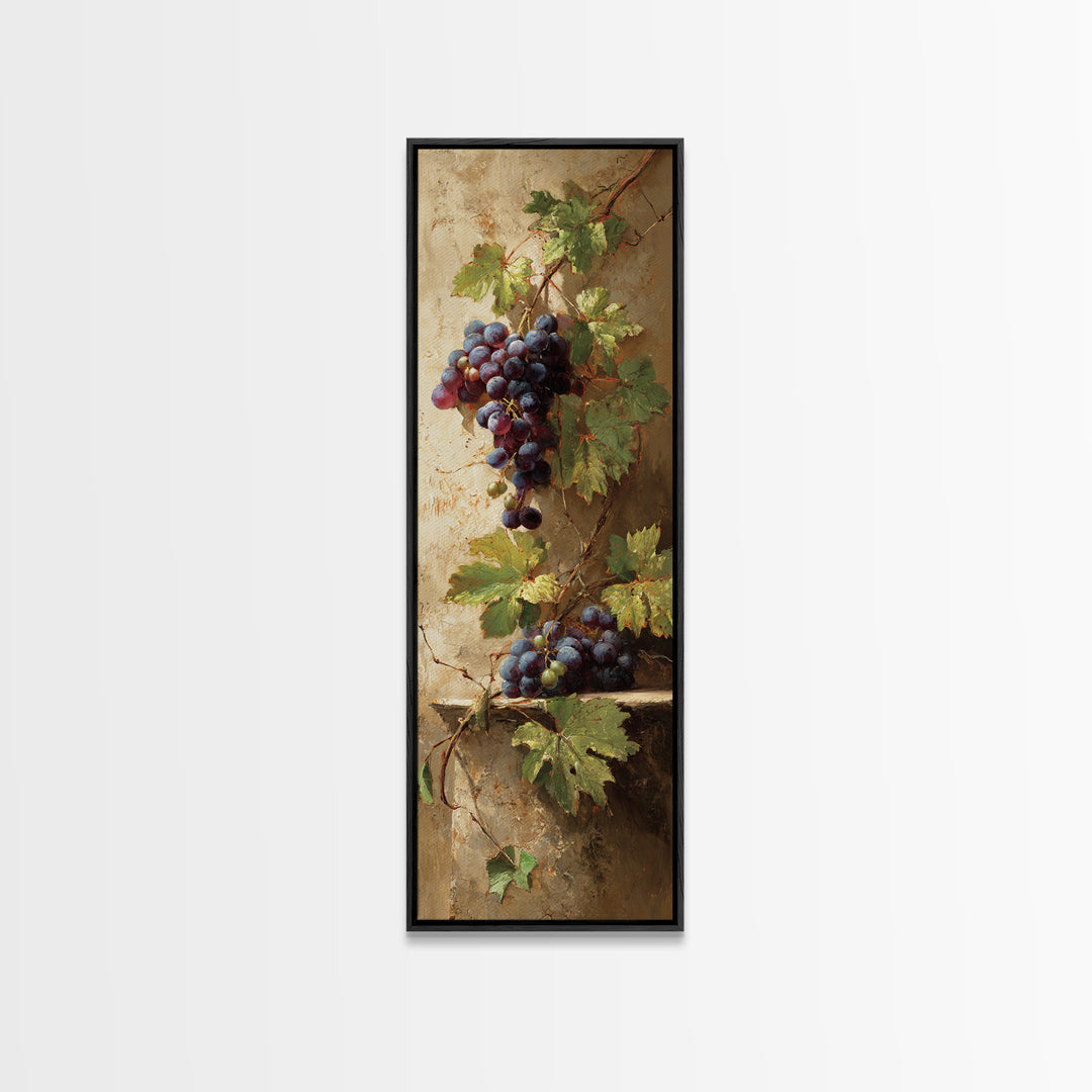 Grapevine Branch with Purple Grapes and Leaves Canvas Print, Winery Art, Minimalist Decor, Winery Decor, Oil Painting, Vineyard, WIN-1x3-37