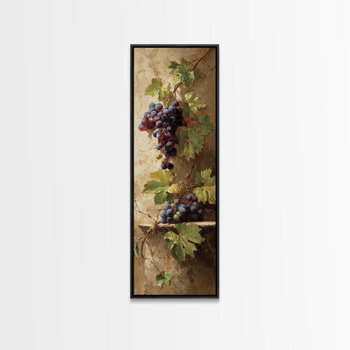 Grapevine Branch with Purple Grapes and Leaves Canvas Print, Winery Art, Minimalist Decor, Winery Decor, Oil Painting, Vineyard, WIN-1x3-37