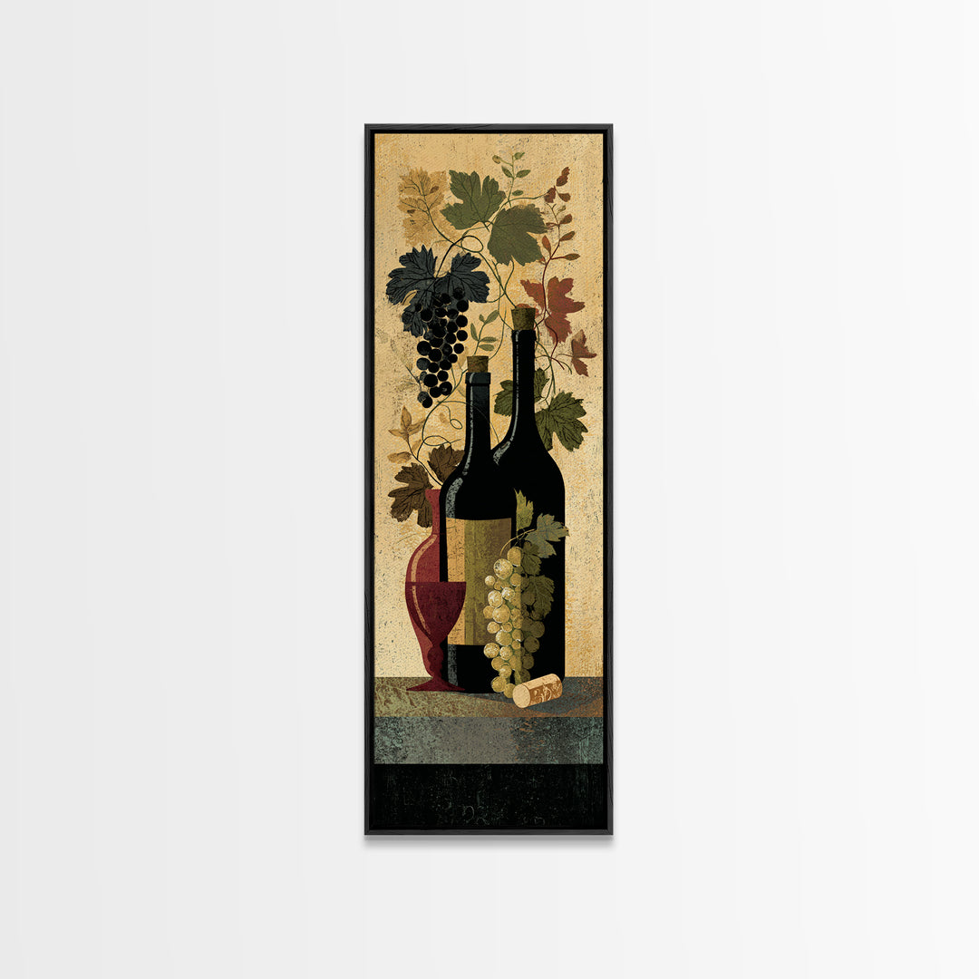 Black and Gold Wine Bottle Silhouette Framed Canvas Print, Winery Art, Minimalist Decor, Winery Decor, Fine Art, Vineyard, WIN-1x3-4