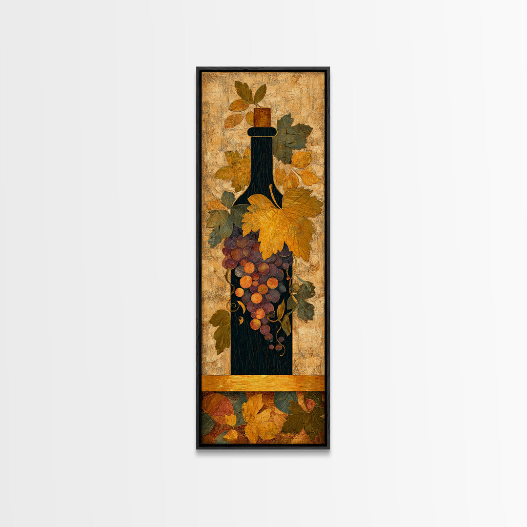 Black and Gold Wine Bottle Silhouette Framed Canvas Print, Winery Art, Wall Hanging, Winery Decor, Fine Art, Vineyard, WIN-1x3-52