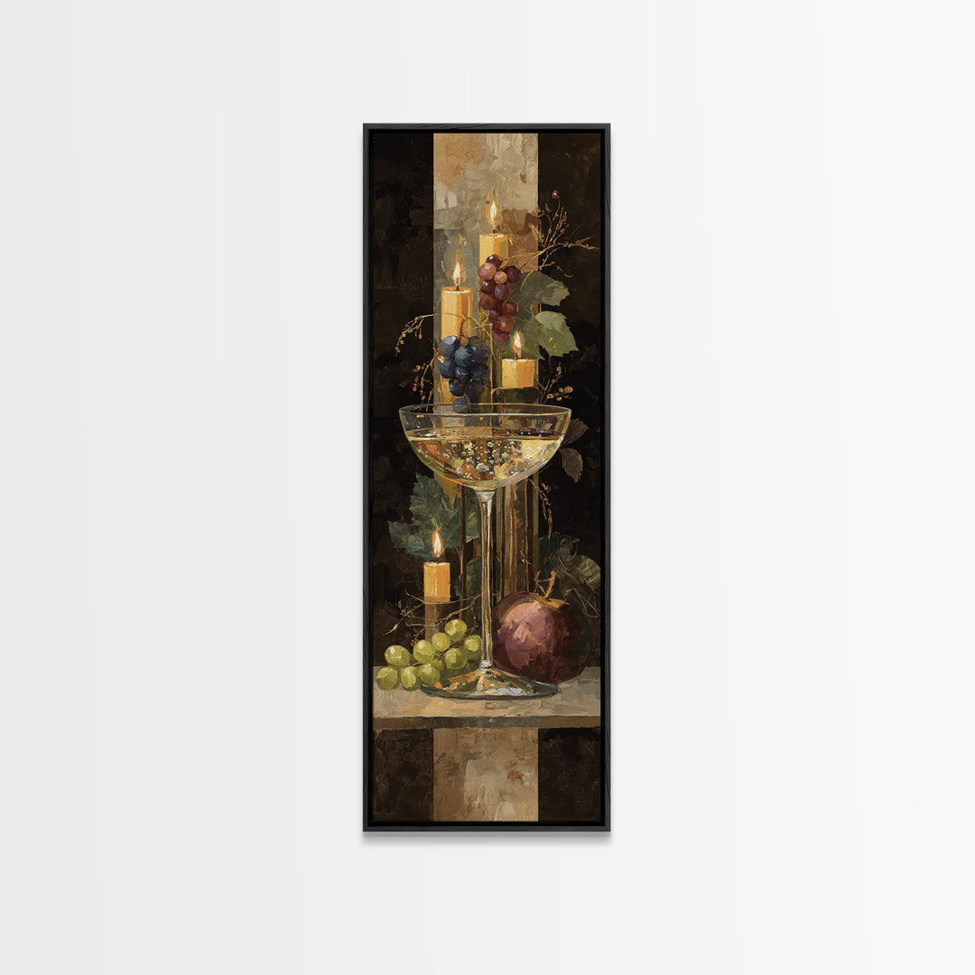 Champagne Coupe with Bubbles and Light Canvas Print, Winery Art, Kitchen Wall Decor, Winery Decor, Oil Painting, Vineyard, WIN-1x3-55