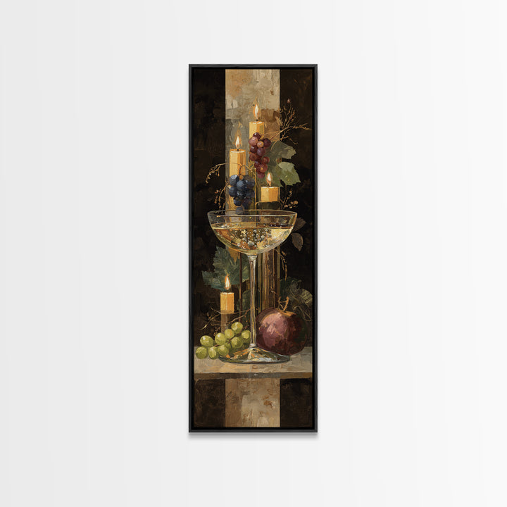 Champagne Coupe with Bubbles and Light Canvas Print, Winery Art, Kitchen Wall Decor, Winery Decor, Oil Painting, Vineyard, WIN-1x3-55