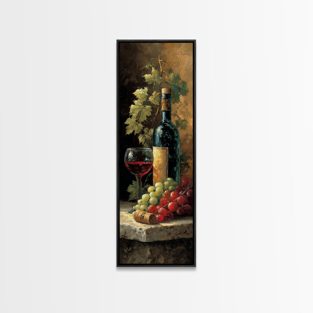 Olive Branch and Wine Glass Mediterranean Still Canvas Print, Winery Art, Kitchen Decor, Winery Decor, Fine Art, Vineyard, WIN-1x3-60