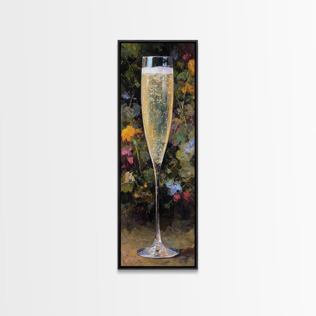 Champagne Coupe with Bubbles and Light Canvas Print, Winery Art, Wall Hanging, Winery Decor, Vineyard, Preppy Wall Art, WIN-1x3-7