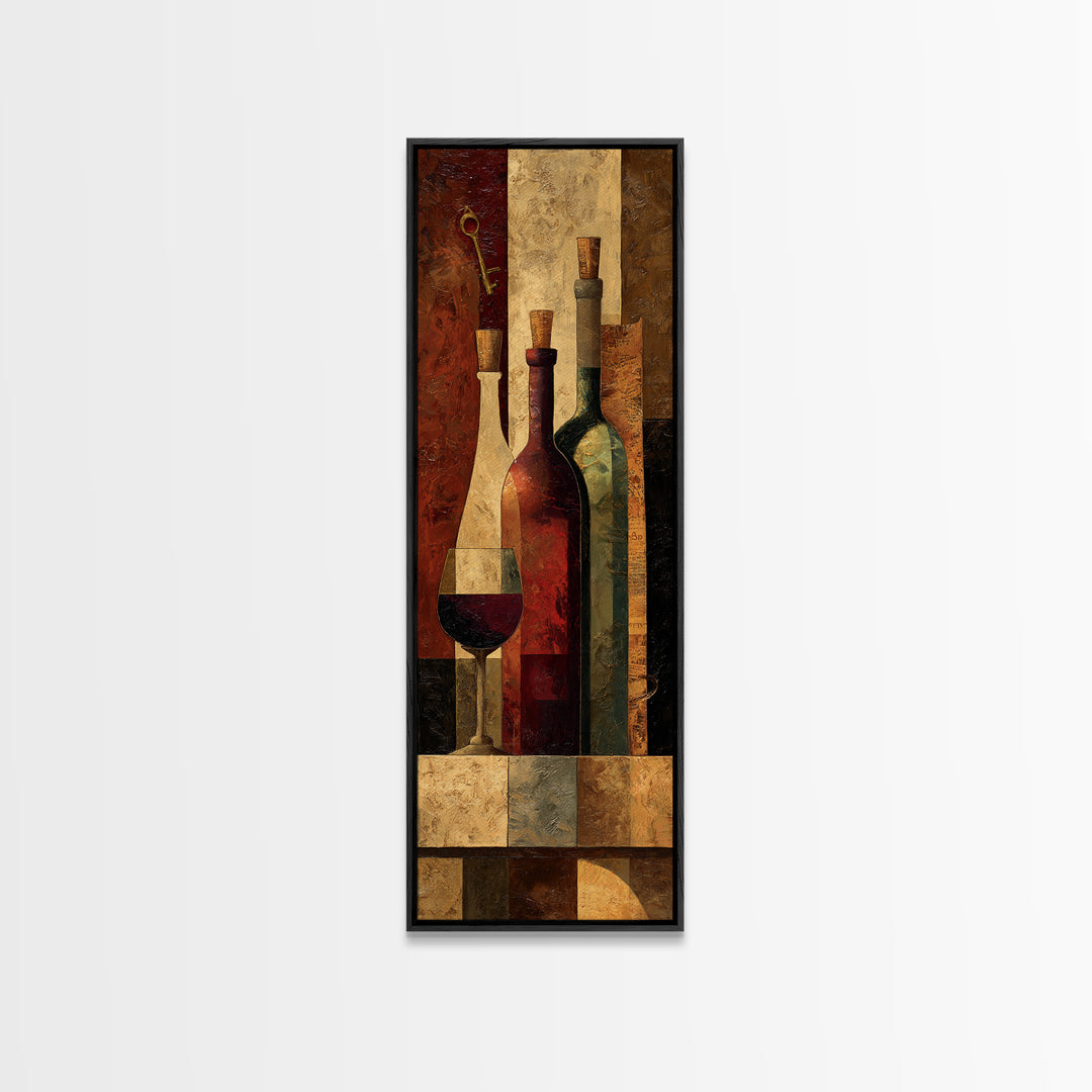 Old Cellar Key and Wine Label Shapes Canvas Print, Winery Art, Retro Wall Art, Winery Decor, Abstract Art, Vineyard, WIN-1x3-72