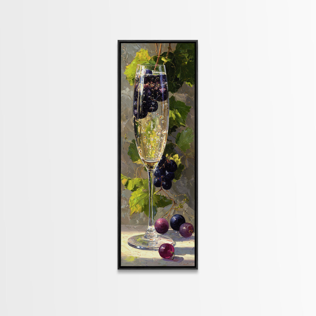 Champagne Coupe with Bubbles and Light Framed Canvas Print, Winery Art, Bar Art, Winery Decor, Fine Art, Vineyard, WIN-1x3-79