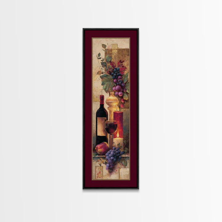 Burgundy Abstract with Gold Accents Framed Canvas Print, Winery Art, Living Room Art, Winery Decor, Abstract Art, Vineyard, WIN-1x3-83