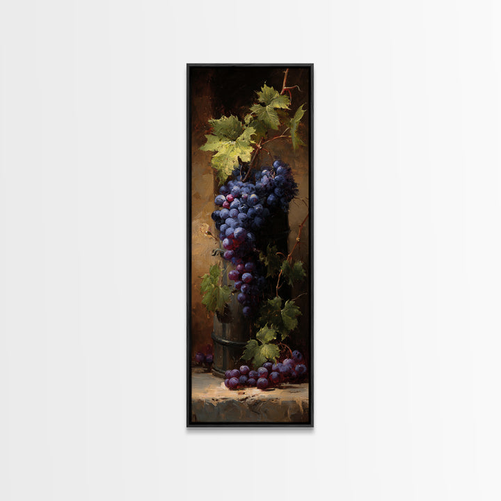 Grapevine Branch with Purple Grapes and Leaves Canvas Print, Winery Art, Wall Hanging, Winery Decor, Watercolor Art, Vineyard, WIN-1x3-85