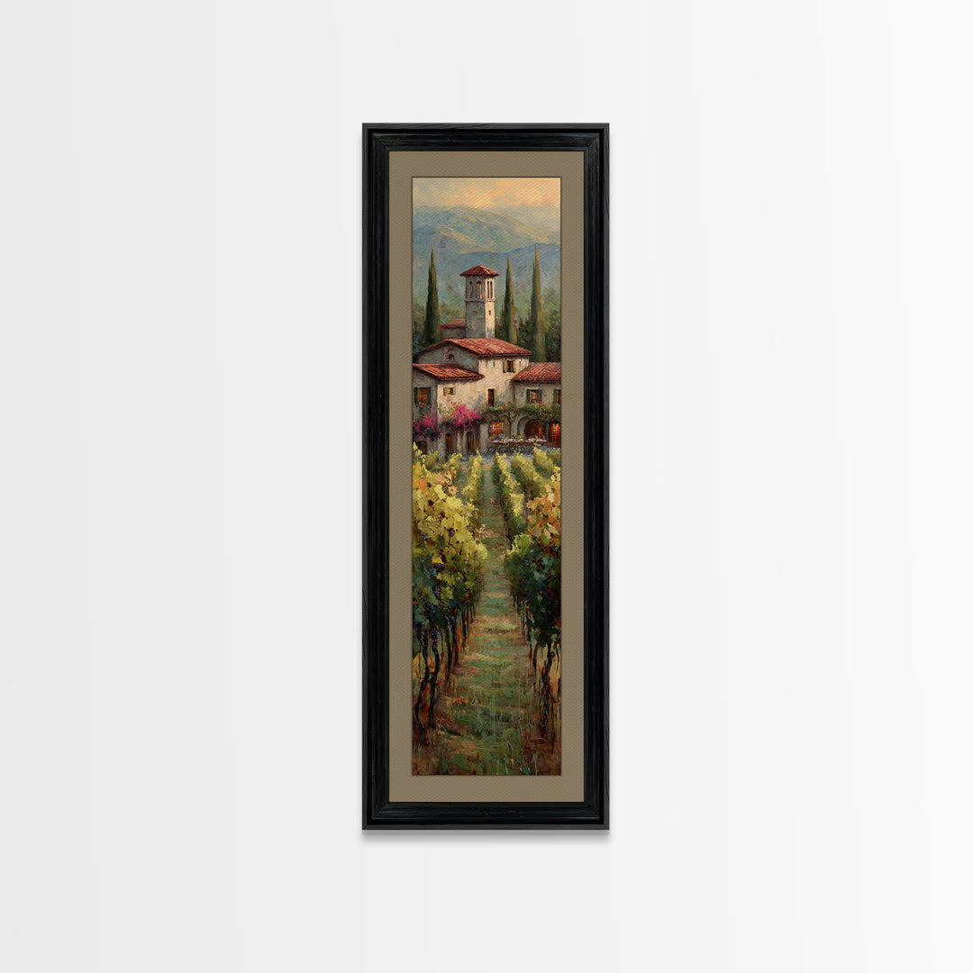 Tuscan Vineyard at Golden Hour Framed Canvas Print, Winery Art, Statement Artwork, Winery Decor, Fine Art, Vineyard, Painting, WIN-1x3-87