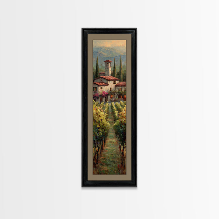 Tuscan Vineyard at Golden Hour Framed Canvas Print, Winery Art, Statement Artwork, Winery Decor, Fine Art, Vineyard, Painting, WIN-1x3-87
