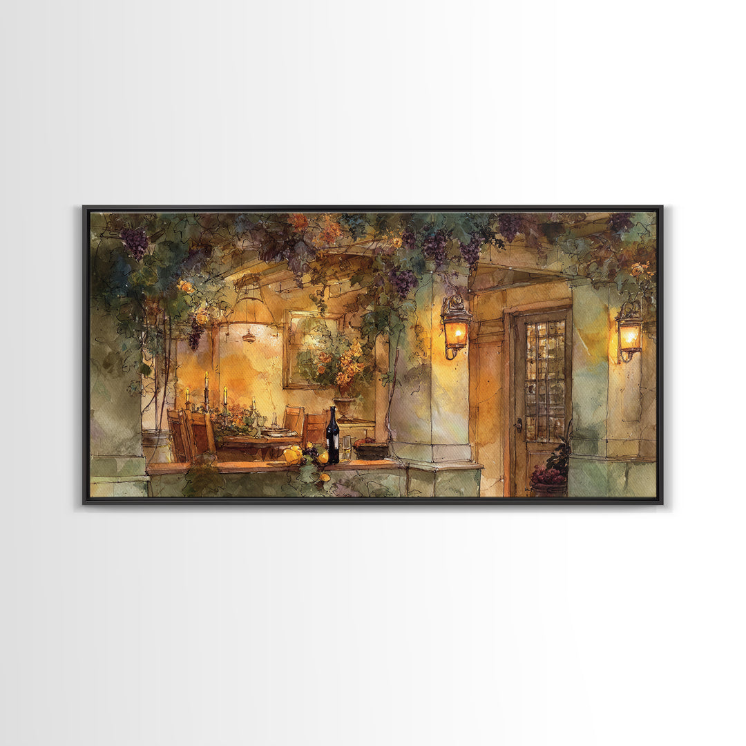 Vineyard Gate with Climbing Roses Framed Canvas Print, Winery Art, Retro Wall Art, Winery Decor, Vineyard, Modern Decor, WIN-2x1-11