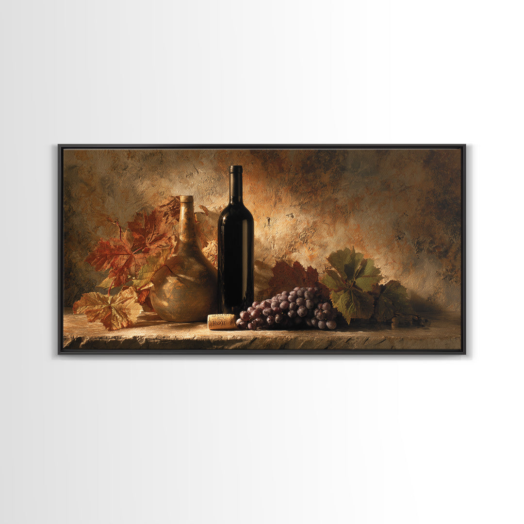 Black and Gold Wine Bottle Silhouette Framed Canvas Print, Winery Art, Room Decor, Winery Decor, Fine Art, Vineyard, WIN-2x1-12