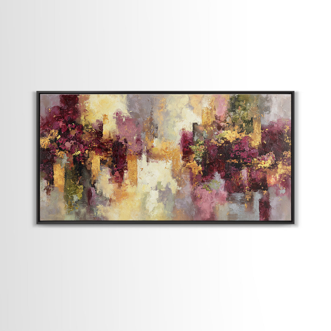Burgundy Abstract with Gold Accents Framed Canvas Print, Winery Art, Living Room Art, Winery Decor, Abstract Art, Vineyard, WIN-2x1-19