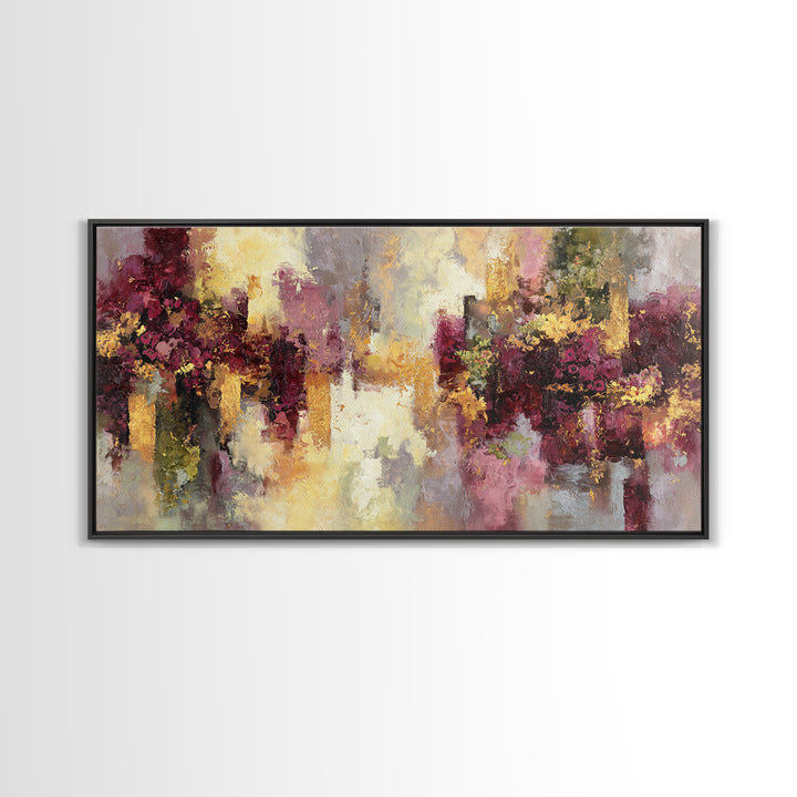 Burgundy Abstract with Gold Accents Framed Canvas Print, Winery Art, Living Room Art, Winery Decor, Abstract Art, Vineyard, WIN-2x1-19