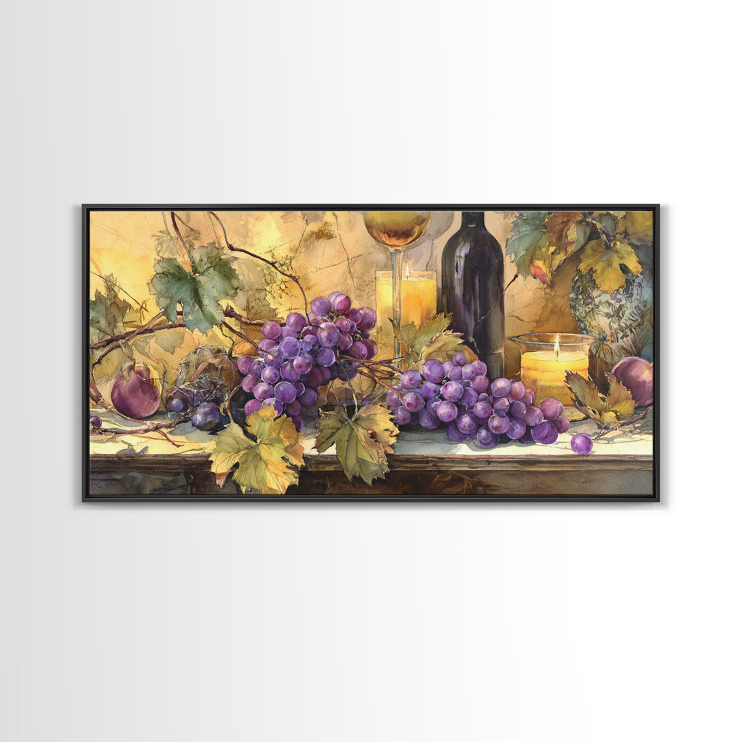 Grapevine Branch with Purple Grapes and Leaves Canvas Print, Winery Art, Art Print, Winery Decor, Fine Art, Vineyard, WIN-2x1-21