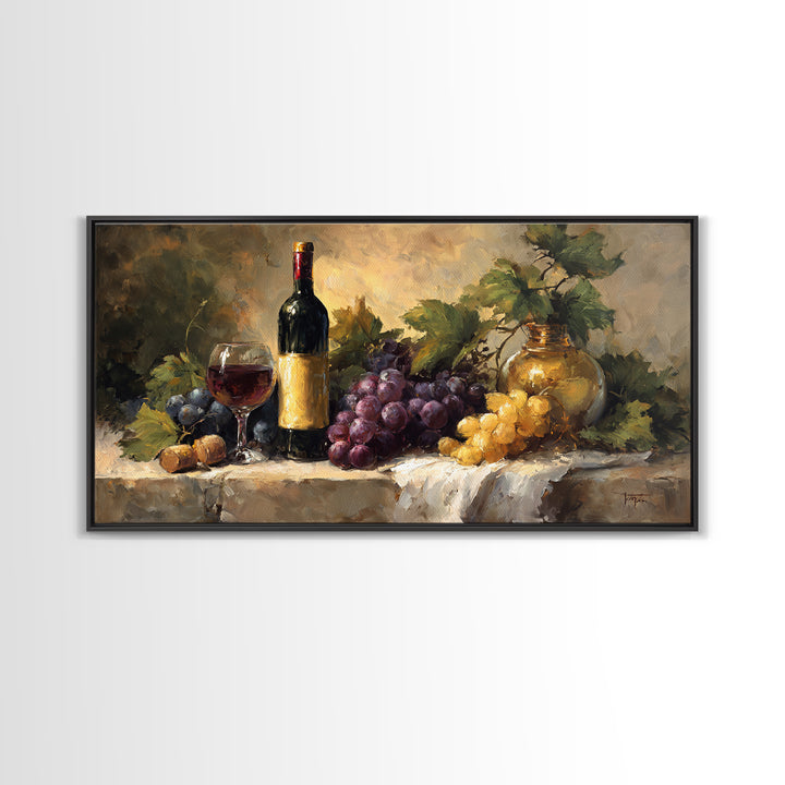 Tuscan Vineyard at Golden Hour Framed Canvas Print, Winery Art, Oil Painting, Winery Decor, Watercolor Art, Vineyard, WIN-2x1-23