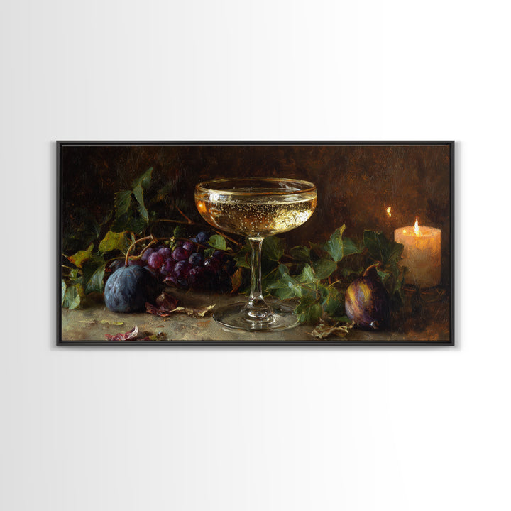 Champagne Coupe with Bubbles and Light Canvas Print, Winery Art, Winery Decor, Oil Painting, Vineyard, Watercolor Painting, WIN-2x1-39