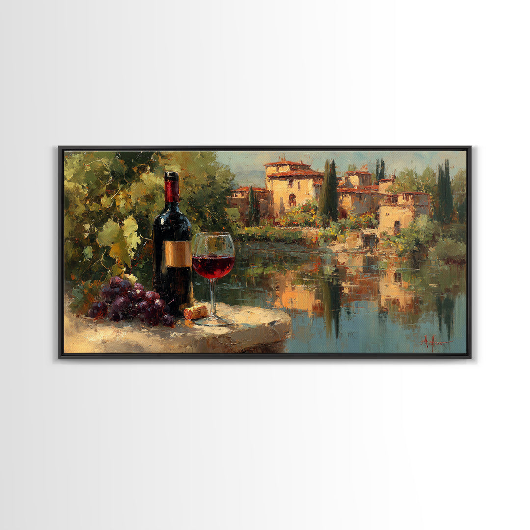 Italian Villa Vineyard Landscape Framed Canvas Print, Winery Art, Art, Winery Decor, Fine Art, Vineyard, Farmhouse Decor, WIN-2x1-40
