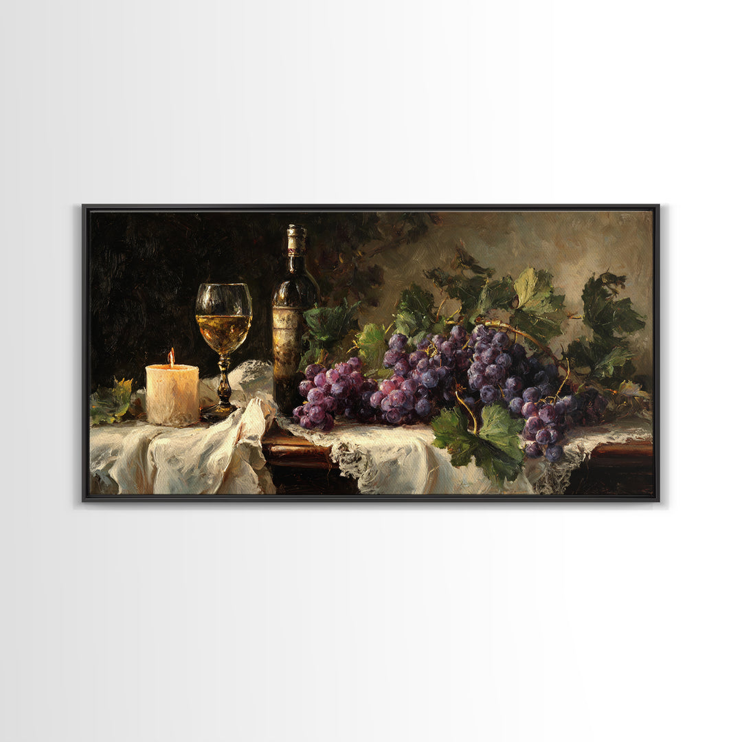 Champagne Grapes and White Linen Still Life Canvas Print, Winery Art, Framed Art, Winery Decor, Abstract Art, Vineyard, WIN-2x1-49