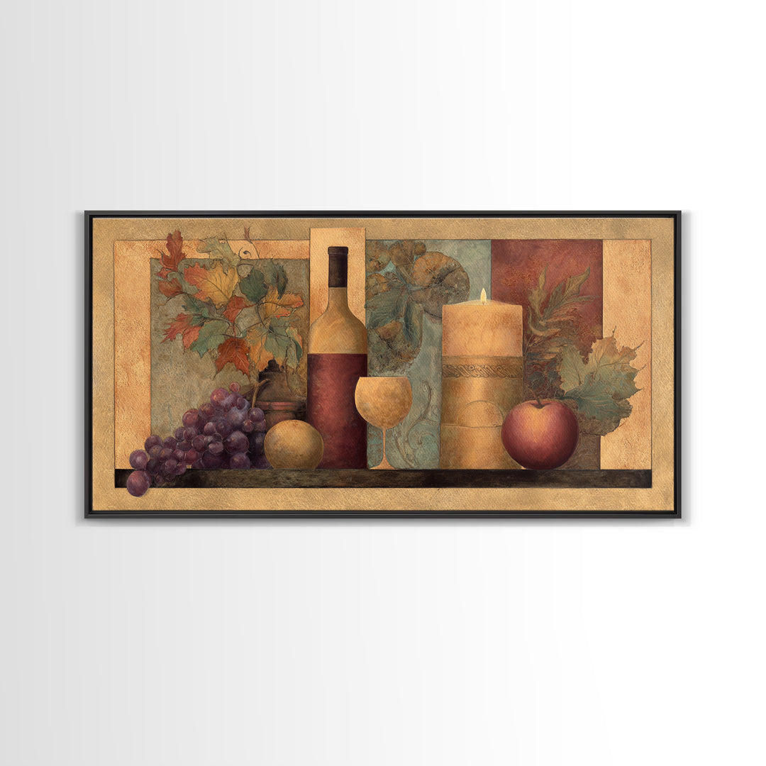 Vine Leaves Turning Autumn Red and Gold Framed Canvas Print, Winery Art, Living Room Decor, Winery Decor, Fine Art, Vineyard, WIN-2x1-55