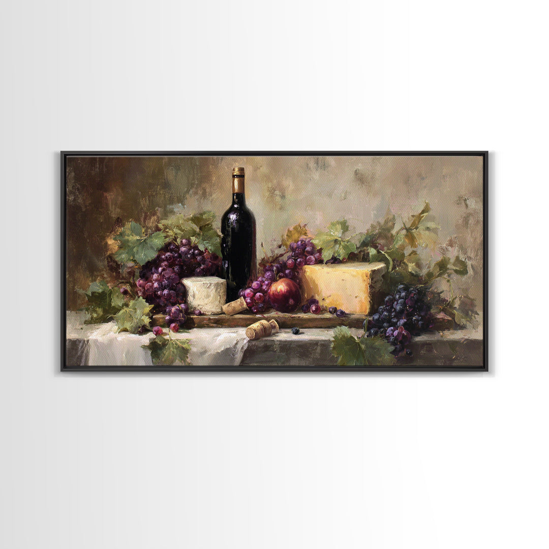 Charcuterie Board with Grapes and Cheese Canvas Print, Winery Art, Wall Hanging, Winery Decor, Vineyard, Preppy Wall Art, WIN-2x1-57