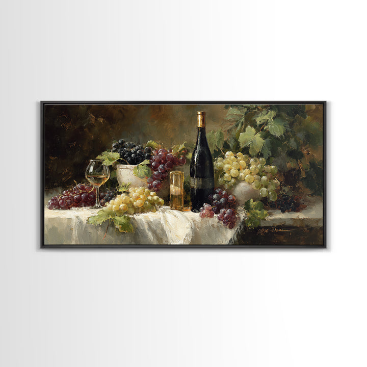 Champagne Grapes and White Linen Still Life Canvas Print, Winery Art, Framed Art, Winery Decor, Abstract Art, Vineyard, WIN-2x1-73