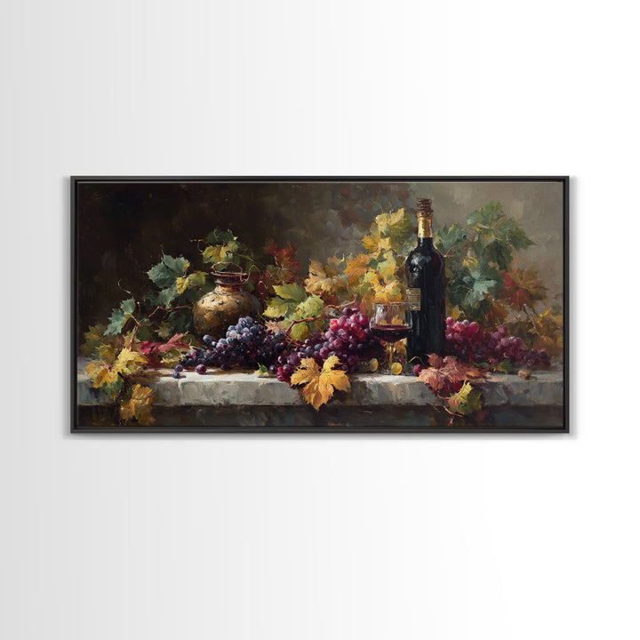 Vine Leaves Turning Autumn Red and Gold Framed Canvas Print, Winery Art, Living Room Art, Winery Decor, Fine Art, Vineyard, WIN-2x1-79