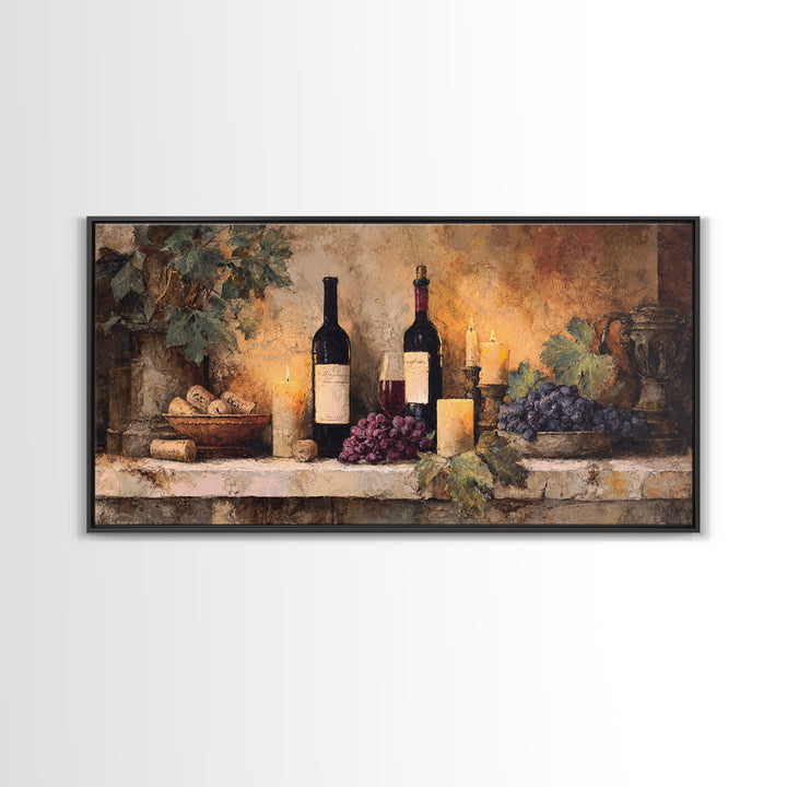 Old Cellar Key and Wine Label Shapes Framed Canvas Print, Winery Art, Luxury Decor, Winery Decor, Abstract Art, Vineyard, WIN-2x1-8
