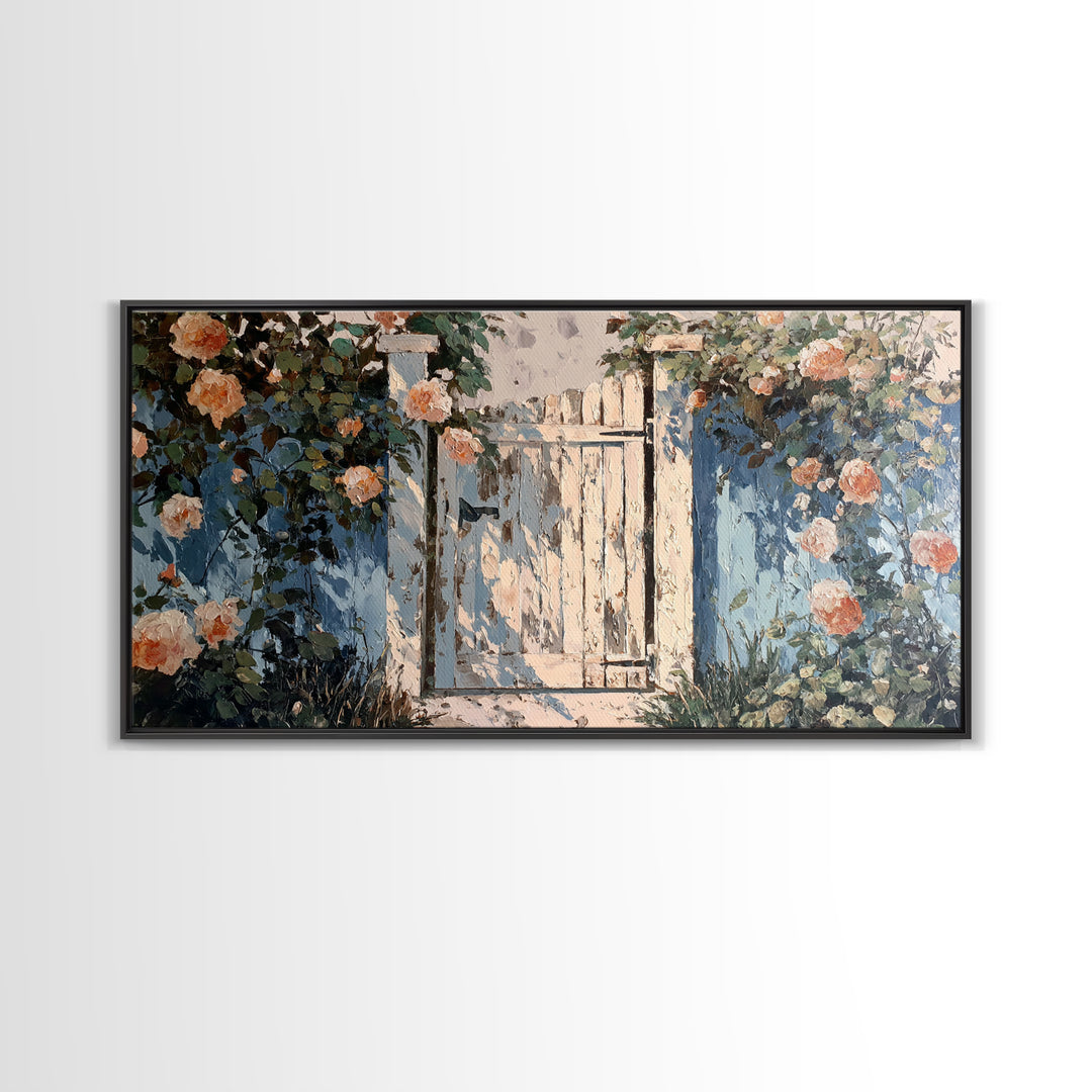 Vineyard Gate with Climbing Roses Framed Canvas Print, Winery Art, Wall Decor, Winery Decor, Fine Art, Vineyard, Kitchen Art, WIN-2x1-83