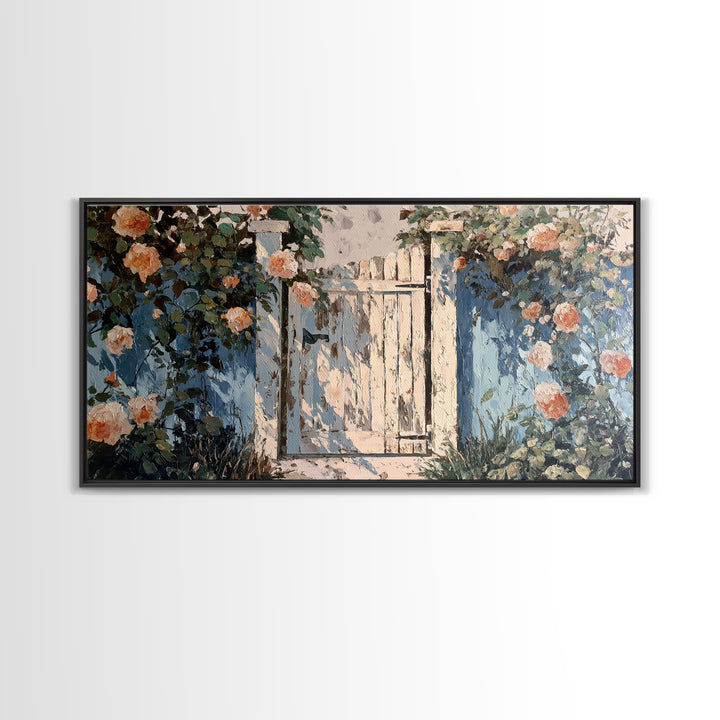 Vineyard Gate with Climbing Roses Framed Canvas Print, Winery Art, Wall Decor, Winery Decor, Fine Art, Vineyard, Kitchen Art, WIN-2x1-83