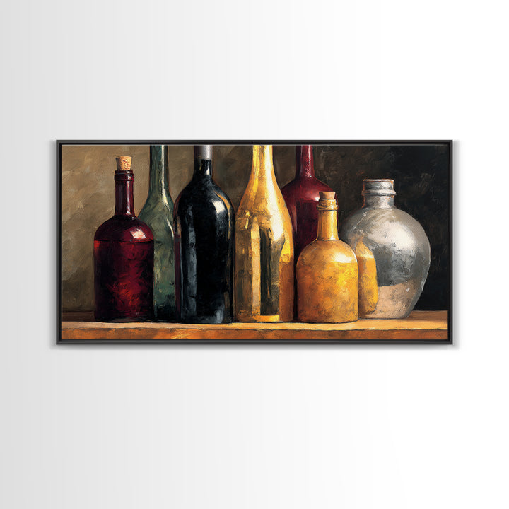 Black and Gold Wine Bottle Silhouette Framed Canvas Print, Winery Art, Wall Art Print, Winery Decor, Fine Art, Vineyard, WIN-2x1-84