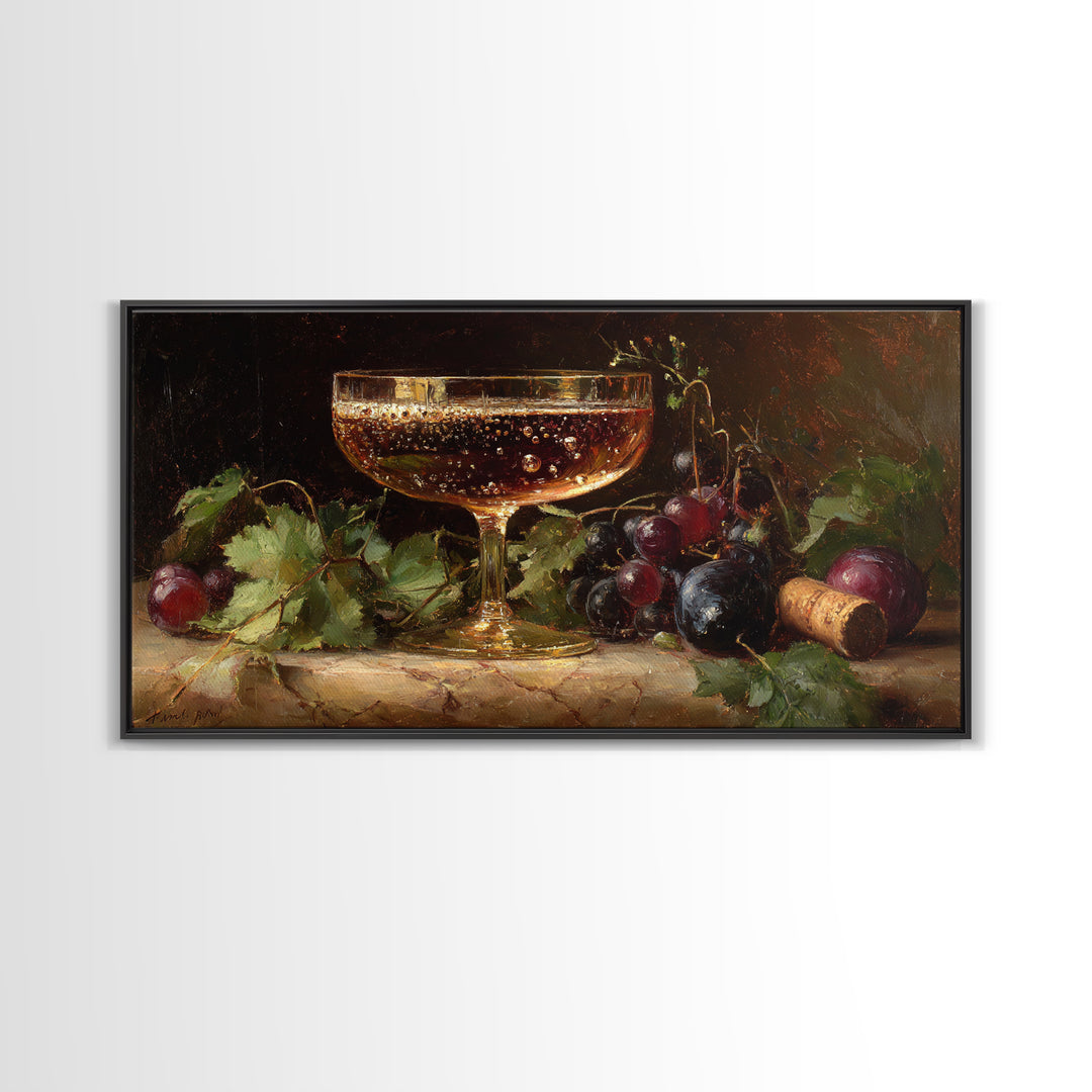 Champagne Coupe with Bubbles and Light Framed Canvas Print, Winery Art, Gallery Wall Art, Winery Decor, Fine Art, Vineyard, WIN-2x1-87