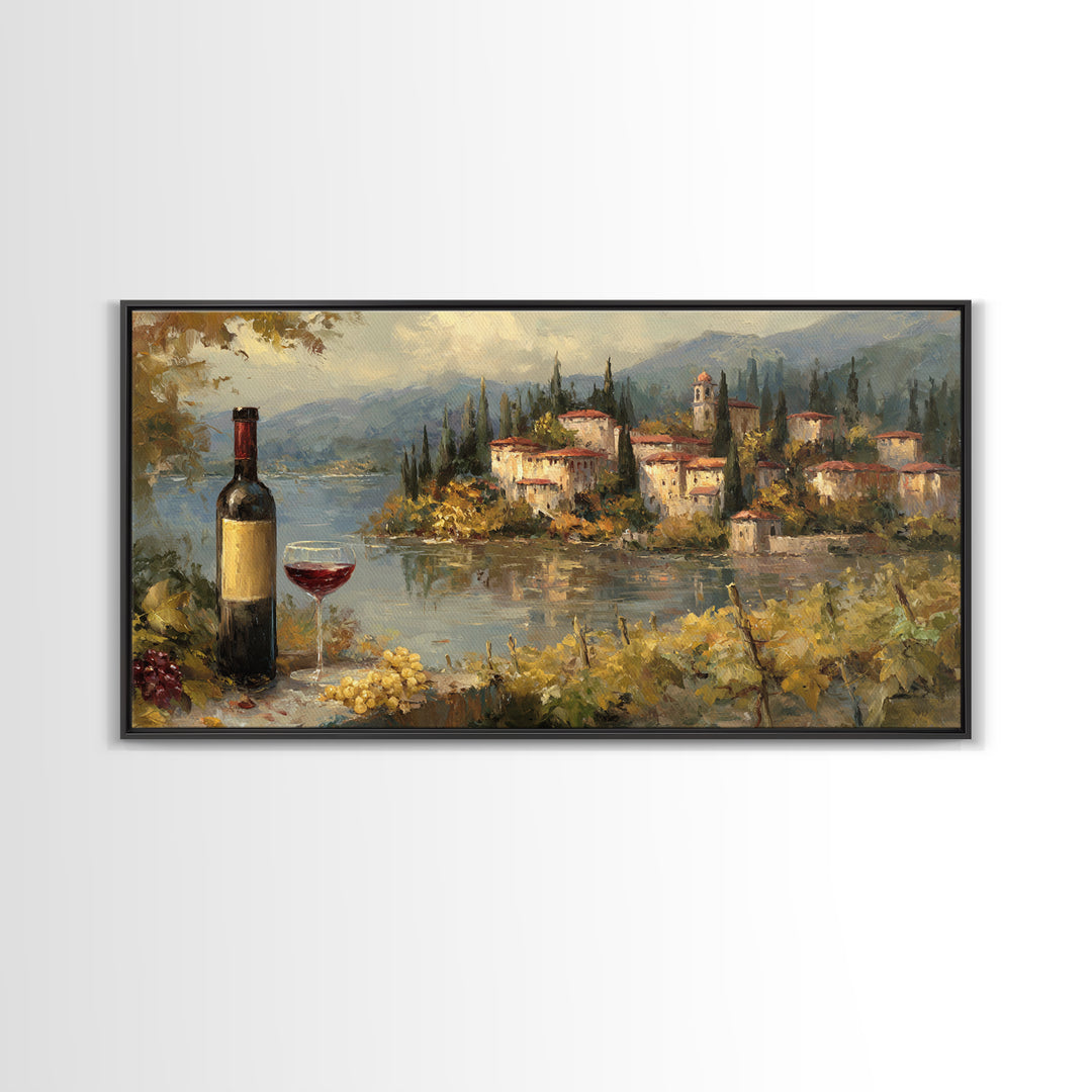 Italian Villa Vineyard Landscape Framed Canvas Print, Winery Art, Framed Art, Winery Decor, Fine Art, Vineyard, Landscape Art, WIN-2x1-88