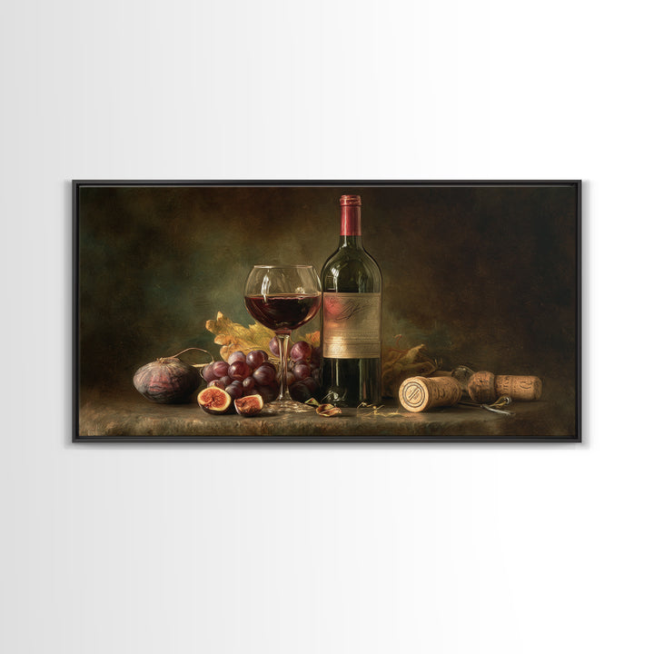 Wine Bottle and Glass Still Life Canvas Print, Winery Art, Printable Wall Art, Winery Decor, Fine Art, Vineyard, Retro Wall Art, WIN-2x1-94