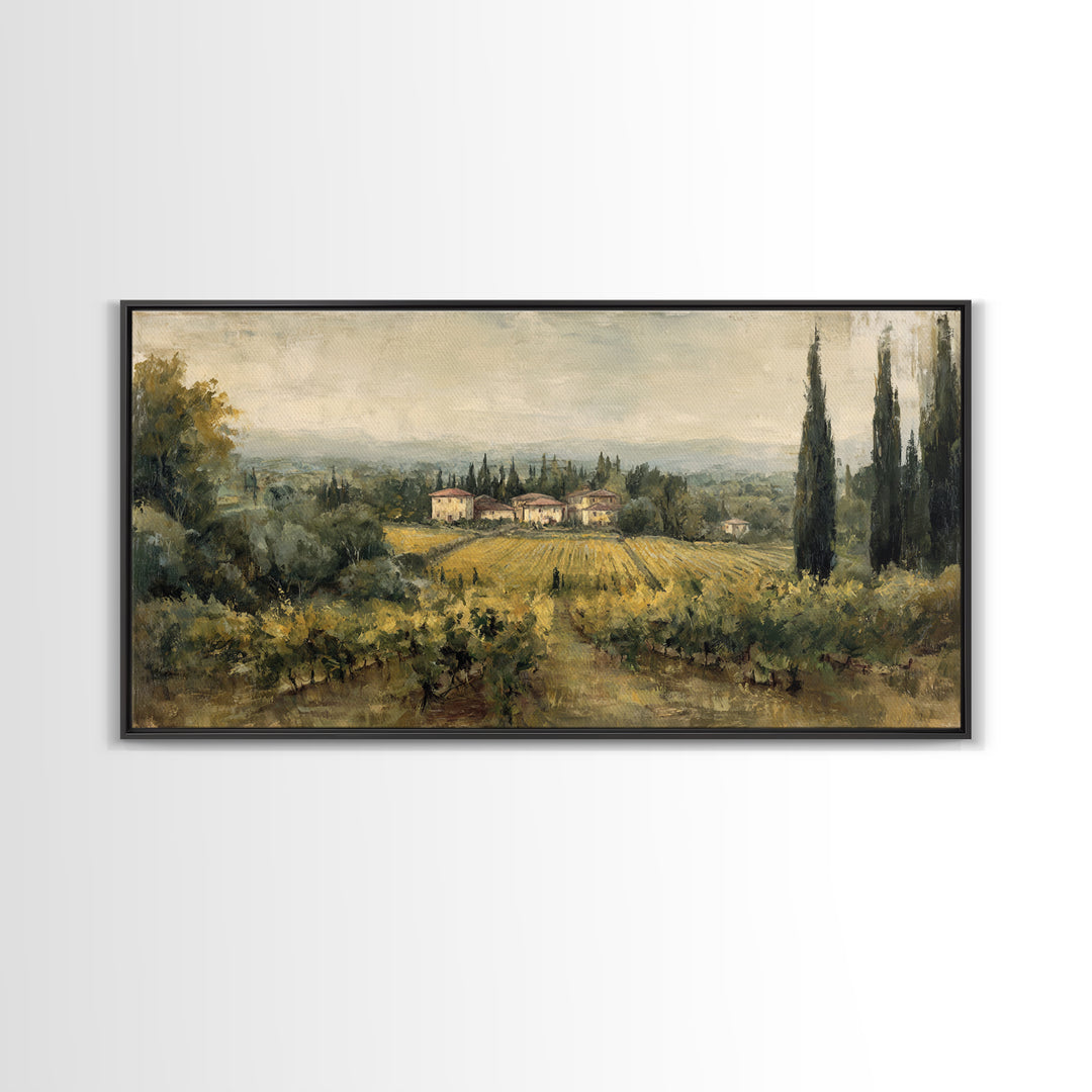 Tuscan Vineyard at Golden Hour Framed Canvas Print, Winery Art, Neutral Decor, Winery Decor, Fine Art, Vineyard, Home Decor, WIN-2x1-95