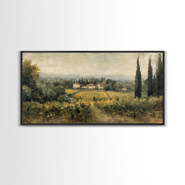 Tuscan Vineyard at Golden Hour Framed Canvas Print, Winery Art, Neutral Decor, Winery Decor, Fine Art, Vineyard, Home Decor, WIN-2x1-95