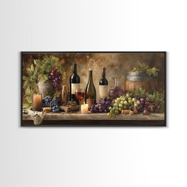 Corkscrew and Corks on Rustic Wood Framed Canvas Print, Winery Art, Kitchen Wall Decor, Winery Decor, Oil Painting, Vineyard, WIN-2x1-96