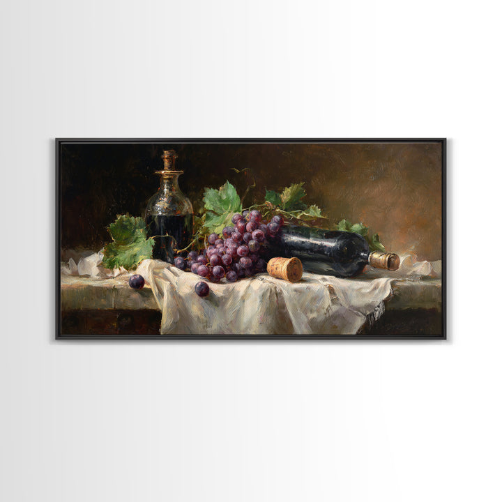 Champagne Grapes and White Linen Still Life Framed Canvas Print, Winery Art, Watercolor Painting, Winery Decor, Abstract Art, WIN-2x1-97