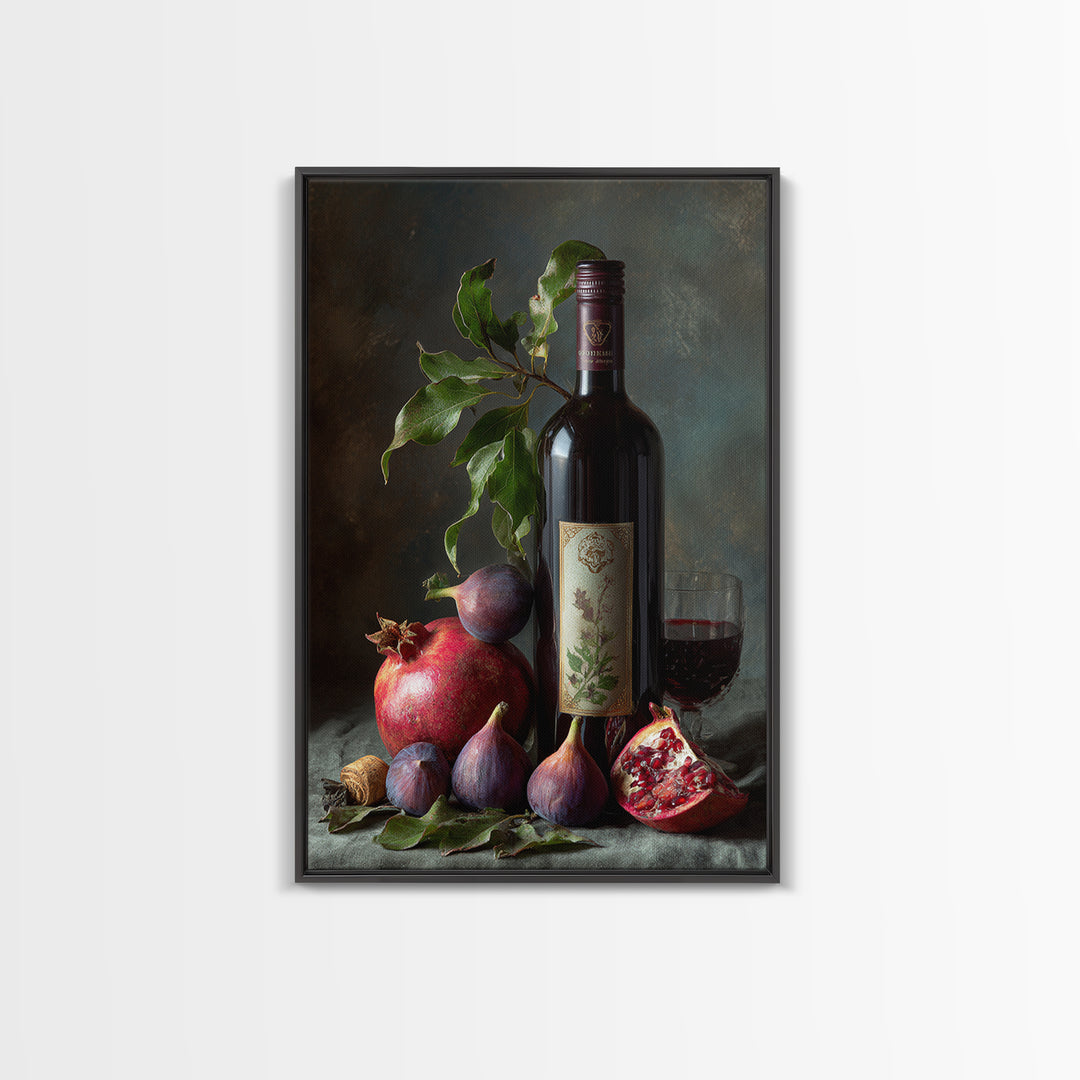 Pomegranate Figs and Red Wine Composition Framed Canvas Print, Winery Art, Printable Wall Art, Winery Decor, Fine Art, Vineyard, WIN-2x3-1
