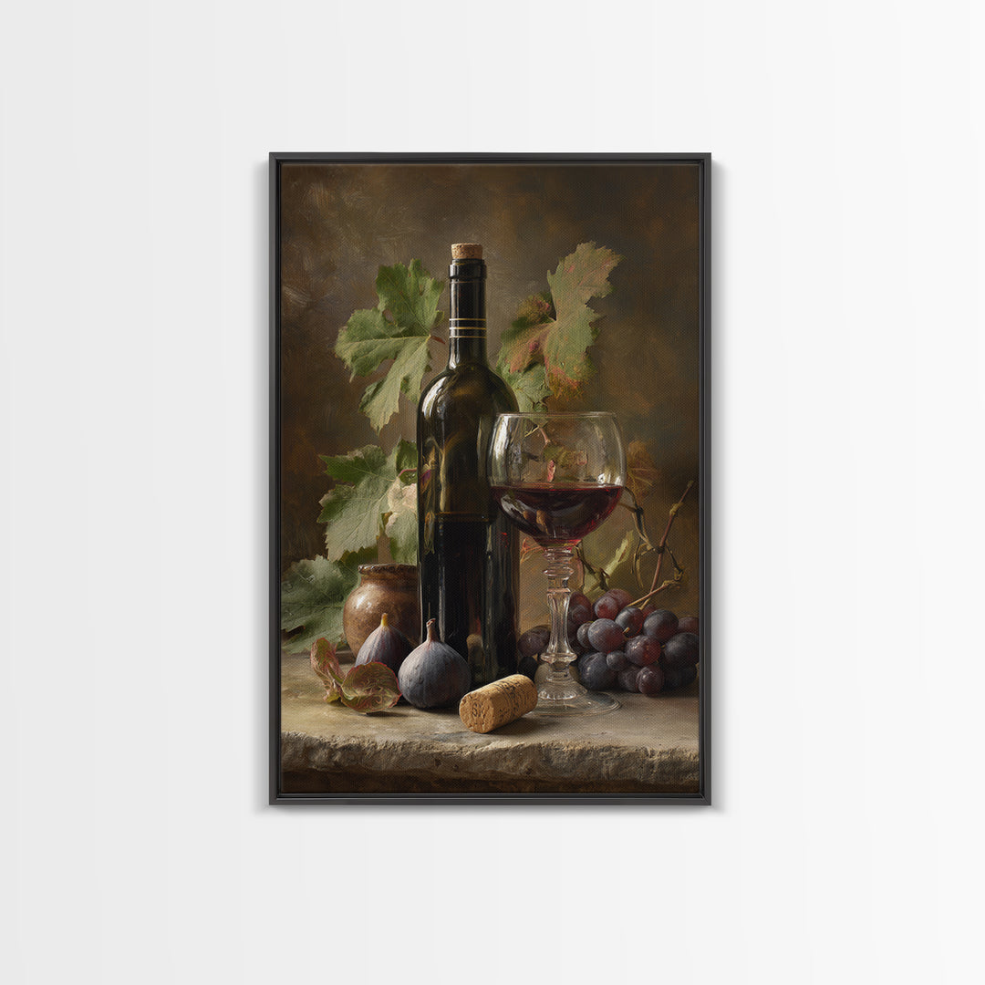 Wine Bottle and Glass Still Life Canvas Print, Winery Art, Contemporary Art, Winery Decor, Fine Art, Vineyard, Kitchen Decor, WIN-2x3-10