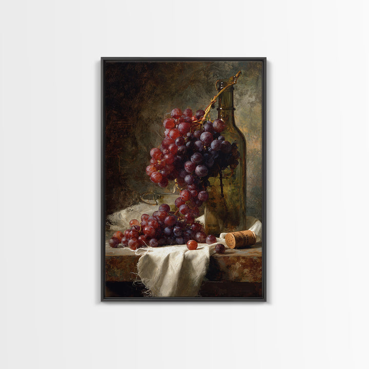 Champagne Grapes and White Linen Still Life Framed Canvas Print, Winery Art, Artwork, Winery Decor, Abstract Art, Vineyard, WIN-2x3-13
