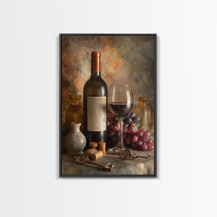 Old Cellar Key and Wine Label Shapes Framed Canvas Print, Winery Art, Farmhouse Decor, Winery Decor, Abstract Art, Vineyard, WIN-2x3-20
