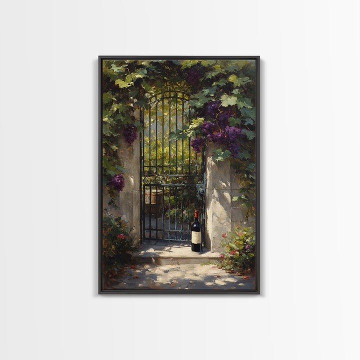 Vineyard Gate with Climbing Roses Canvas Print, Winery Art, Print, Winery Decor, Vineyard, Wall Art Print, Watercolor Painting, WIN-2x3-23
